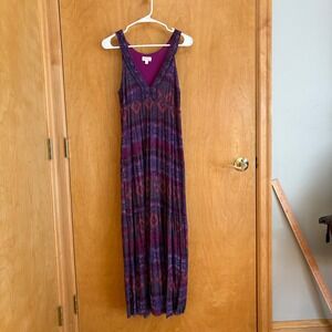 Weston Petites Purple Maxi Dress Sleeveless‎ Bohemian Geometric Womens Small